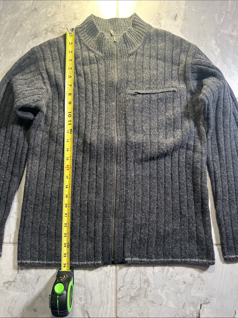 Patagonia lambswool wool Men's Ribbed Zip-Up Sweater Jacket - Dark Gray medium